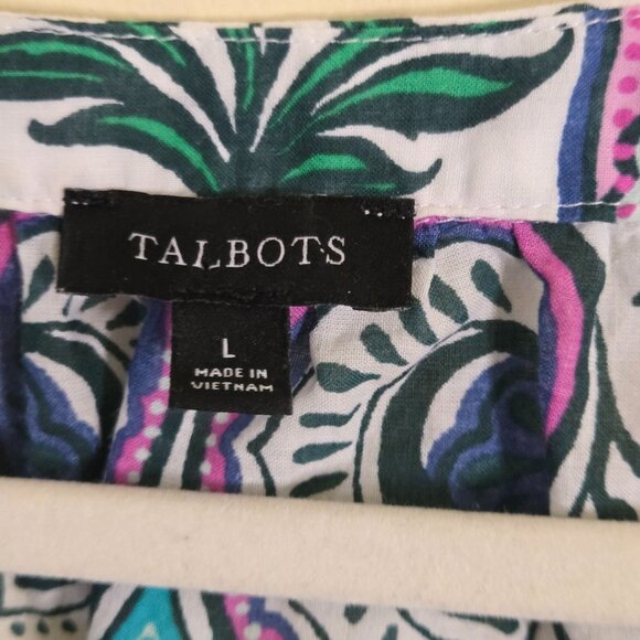 Talbots Birds And Palms Popover Blouse Tropical Vacation Sustainable Size L - Picture 8 of 9